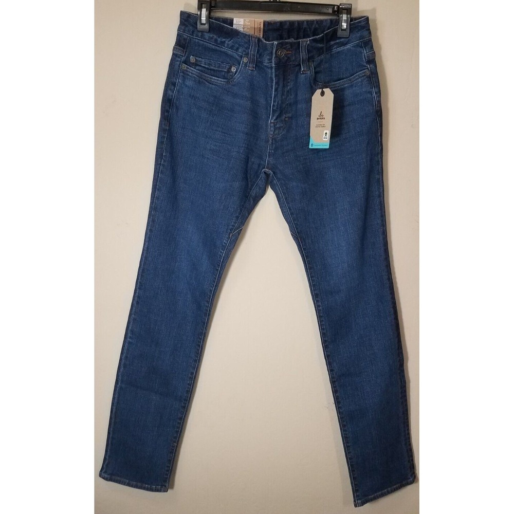 Prana Hillgard Slim Jeans Men 30x32 Tapered Denim Organic Medium Ozone Wash NEW‎